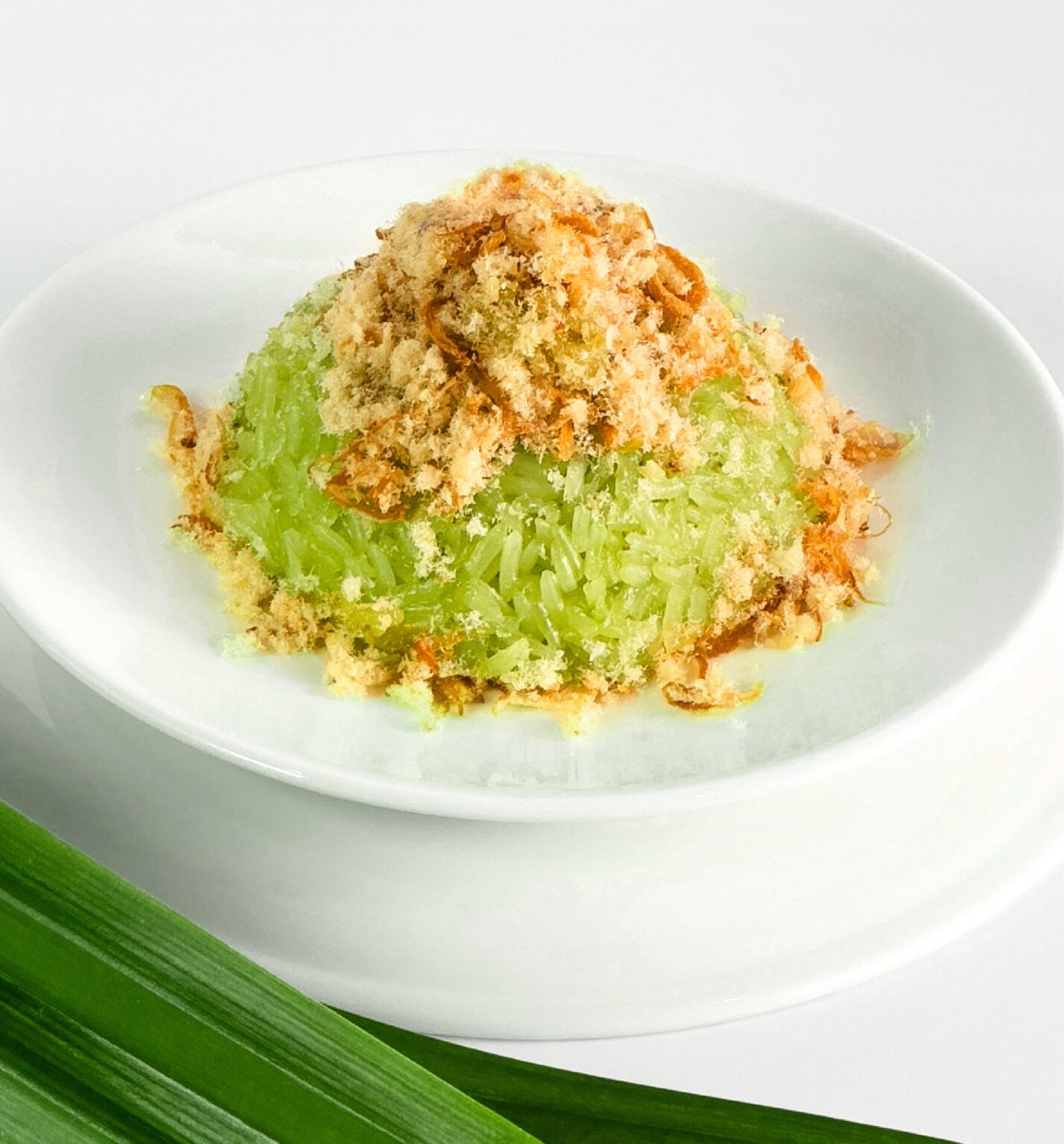 ข้าวเหนียวมูนหน้าปลาแห้ง (Pandan Sticky Rice & Dried Fish) ขนมไทยใบเตยแท้ 100% หยกสด